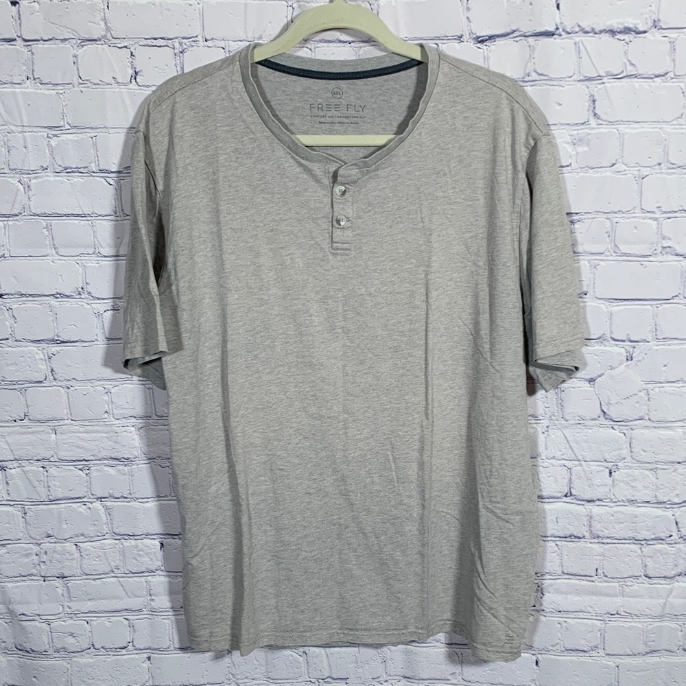 Free Fly Mens Short Sleeve Henley Gray Size 2XL Sustainable Bamboo Minimalist